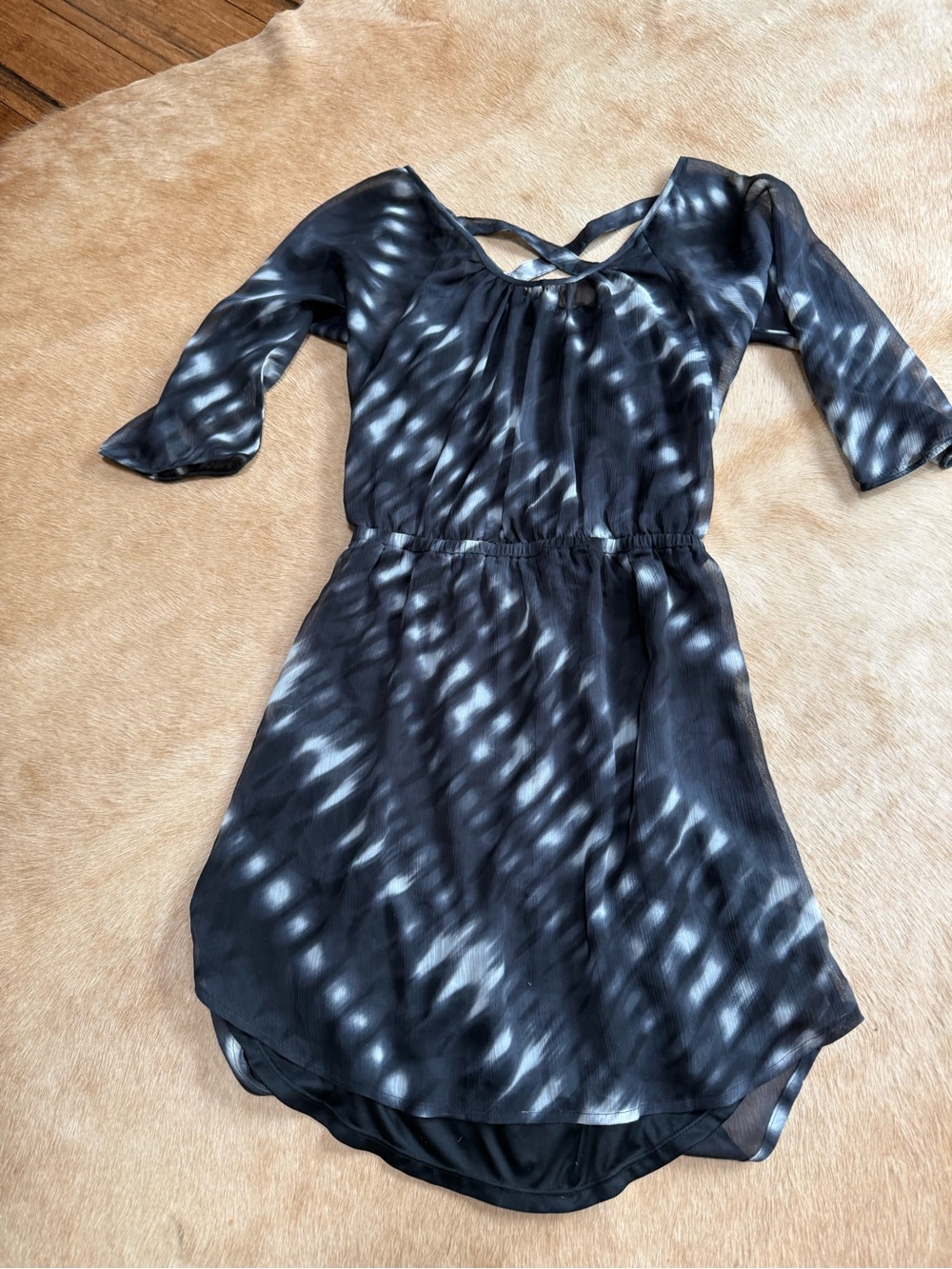 Express Black & Gray Sheer Crisscross Strap Top